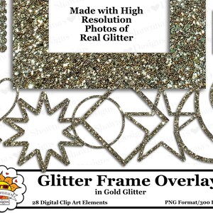 Gold Glitter Frame Overlays – 28 Elements