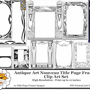 Antique Art Nouveau Title Page Frames - Clip Art Set - KDP Bundle