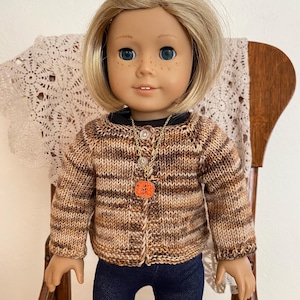 18 inch doll clothes, 18 inch doll sweater, Fall Doll Cardigan, Fall Doll Sweater, 18 inch doll sweater and necklace set