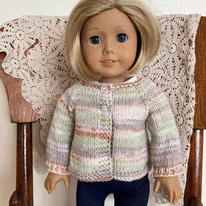 Hand-Knit 18 Inch Doll Cardigan: Pastel Stripe Sweater