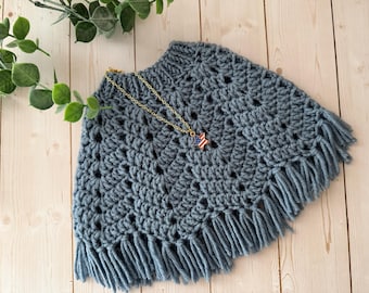 Crochet Poncho for 18 inch dolls, Denim Blue Poncho