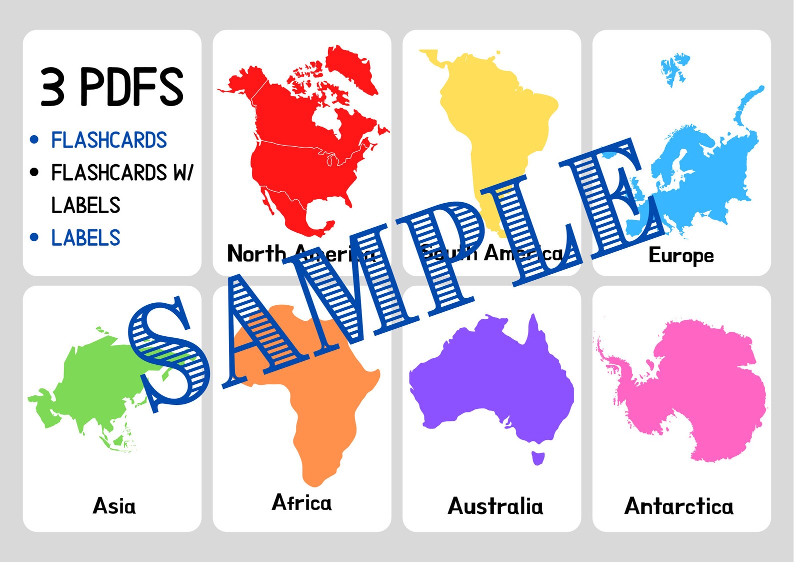 CONTINENTS of the WORLD Flashcards CONTINENTS Flashcards | Etsy