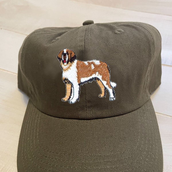 Embroidered Hat Baseball Cap with Saint Bernard Dog and Custom Personalization Options