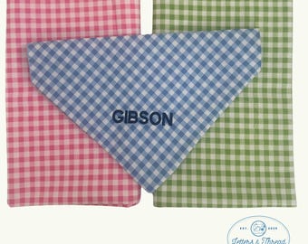 Custom Gingham Over the Collar Dog Bandana – Personalized Pet Scarf