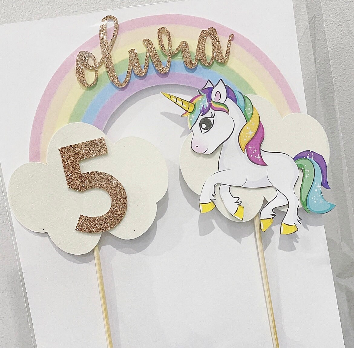 personalised unicorn rainbow cake topper etsy