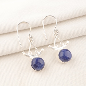 Natural Sodalite Gemstone Earrings, 925 Sterling Silver Earrings, Sodalite Silver Earrings For Gift, Dangle Drop Earrings Gifts