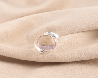 Anello ovale con ametrina naturale, in argento sterling 925, gioiello di tendenza.