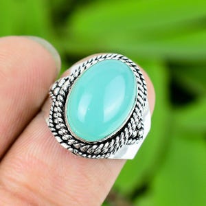 Aqua Chalcedony Ring, Blue Chalcedony Ring, Blue Gemstone Ring, 925 Sterling Silver Ring With Oval Aqua Chalcedony Gemstone, Gift For Her