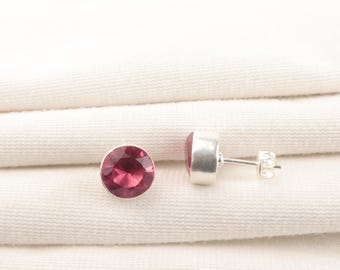 Handmade Pink Tourmaline Earrings: 925 Sterling Silver Round Studs
