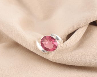 Handmade Pink Tourmaline 925 Sterling Silver Ring: Oval Boho Statement Ring