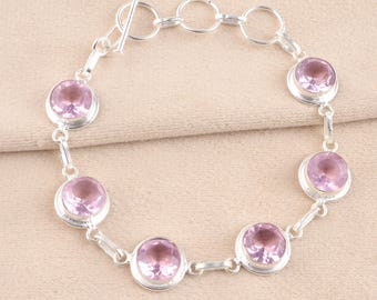 Pink Kunzite Bracelet, Kunzite Gemstone Bracelet, Pink Crystal Jewelry, Pink Stone Bracelet, February Birthstone Gift