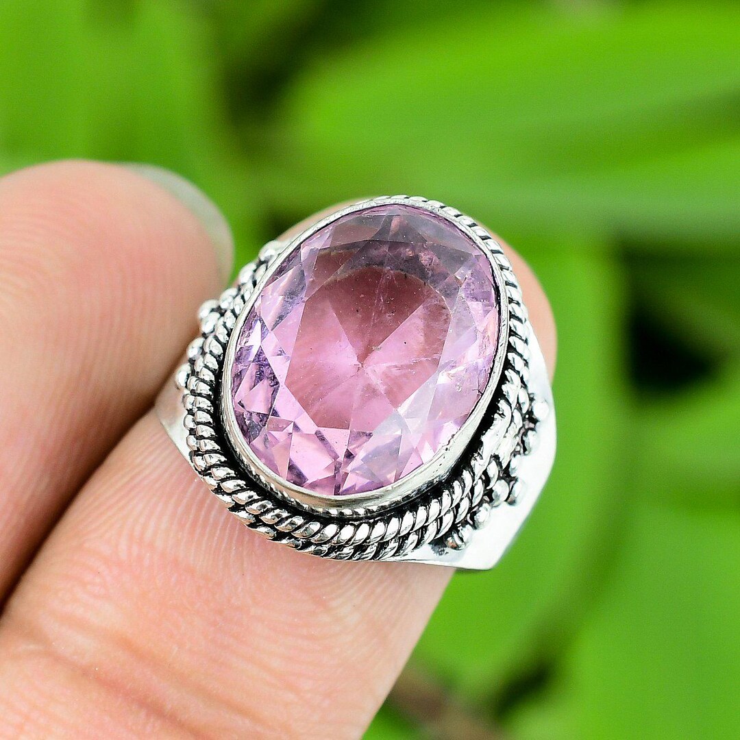 Pink Kunzite Ring, Handmade 925 Sterling Silver Ring