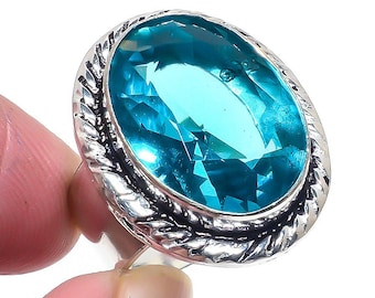Blå Topasring Handgjord 925 Sterling Silverring December Födelsesten
