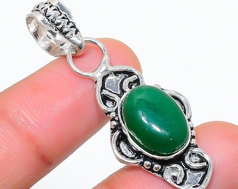 Colgante de aventurina verde en plata de ley 925, hecho a mano
