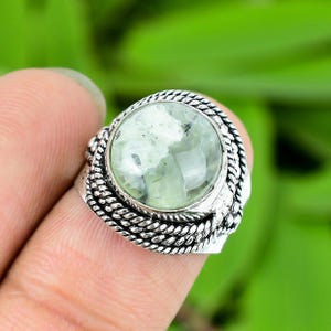 Prehnite Ring, 925 Straling Silver Ring, Adjustable Ring, Handmade Ring, Statement Ring, Natural Prehnite Gemstone Ring, Gift For Her