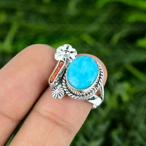 Tibetan Turquoise With Red Coral Ring Handmade Afghan Ethnic Jewelry Ring Vintage Style Nepali Tribal Unisex Ring Christmas Gift