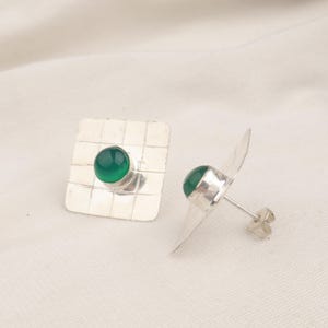 Green Onyx Earrings, Gemstone Stud Earrings, Green Onyx Stud Earrings, Green Quartz Earrings, 925 Sterling Silver Studs, Gift For Earrings