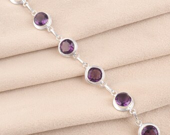 Facettiertes Amethyst Armband - Edelsteinschmuck 925 Sterling Silber