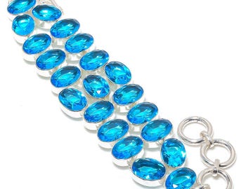 Bracciale con topazio blu di Londra, argento sterling 925, regolabile - Italia