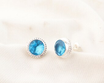 Handmade Swiss Blue Topaz Sterling Silver Earrings: Vintage Style