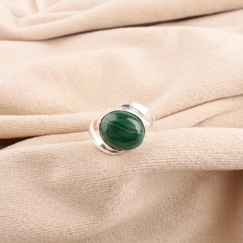 Bague en malachite faite main : véritable pierre précieuse, argent sterling 925