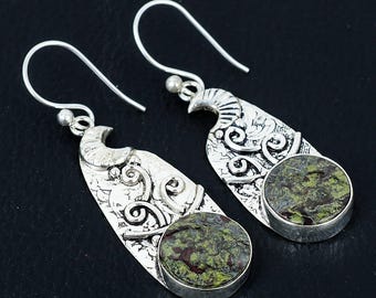 Dragon Blood Jasper Earrings 925 Sterling Silver Earrings Dragon Blood Jasper Gemstone Earrings