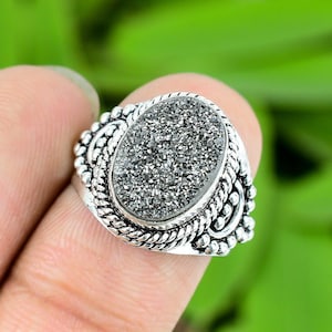 Druzy Ring, 925 Sterling Silver Ring, Titanium Druzy Ring, Druzy Ring, Statement Band Ring, Anniversary Gift, Unisex Ring, Gift For Her