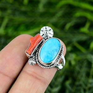 Red Coral Turquoise, 925 Sterling Silver Ring Gemstone, Handmade Jewelry Ring, Sterling Silver Ring, Gift For Her, Statement Ring