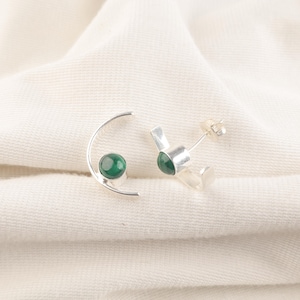Natural Malachite Stone Stud Earrings in 925 Sterling Silver - 6mm Genuine Malachite Stud Earrings - Semi Precious Gemstone