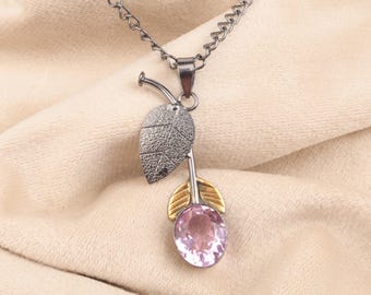 Handmade Pink Kunzite Pendant: Oval Gem, Sterling Silver Necklace