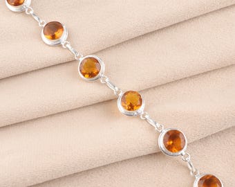 Handmade Faceted Citrine Bracelet: 925 Sterling Silver Gemstone