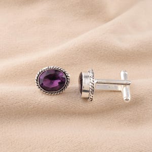 Amethyst Gemstone Cufflinks - Purple Cufflinks - February Birthstone Birthday Gift for Him - Anniversary Gift - Amethyst Button For Gift