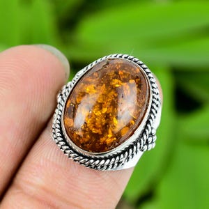 Baltic Amber Ring, Gemstone Ring, Adjustable Ring, Ethnic Ring, Handmade Ring, 925 Sterling Silver Ring, Amber Jewelry, Gift for Her