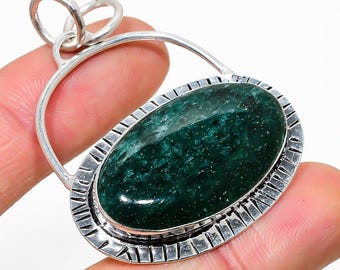 Colgante artesanal de aventurina verde, collar de plata de ley 925