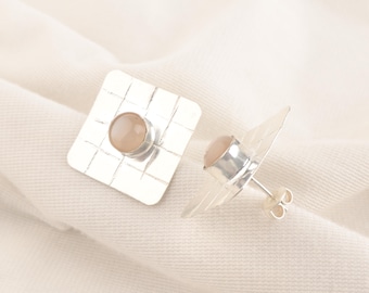 Peach Moonstone Sterling Silver Earrings: Gemstone Dangle Drop, 1"