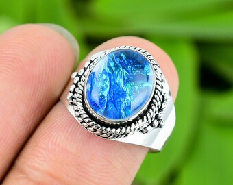 Anillo de ópalo de fuego australiano triplete: hecho a mano en plata de ley 925, talla 8.5