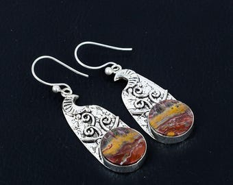 Pendientes de ágata con encaje loco, pendientes de plata de ley 925, joyería con piedras preciosas