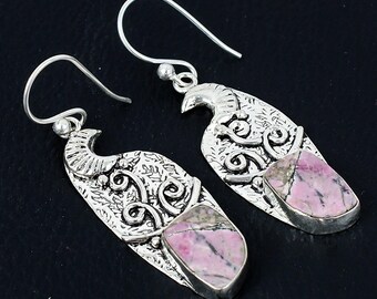 Boucles d'oreilles rhodonite : rhodonite, bijoux en argent sterling 925