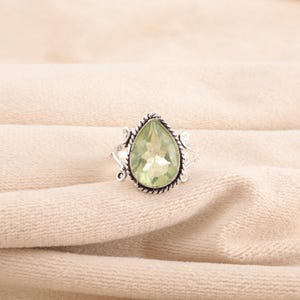 Green Amethyst Ring, 925 Sterling Silver Ring, Pear Cut Stone Ring, Statement Ring, Ring For Women, Promise Ring, Prasiolite Ring
