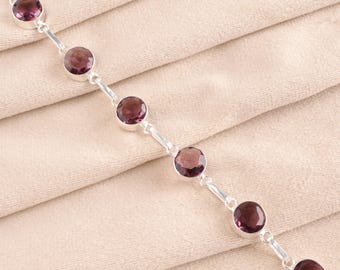 Pulseira de ametista rosa feita à mão: pulseira de prata esterlina 925 com pedras preciosas