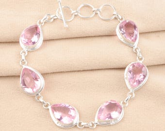 Pink Kunzite Bracelet, Kunzite Gemstone Bracelet, Pink Gemstone Jewelry, Sterling Silver Bracelet, Crystal Bracelet, Gift for Her