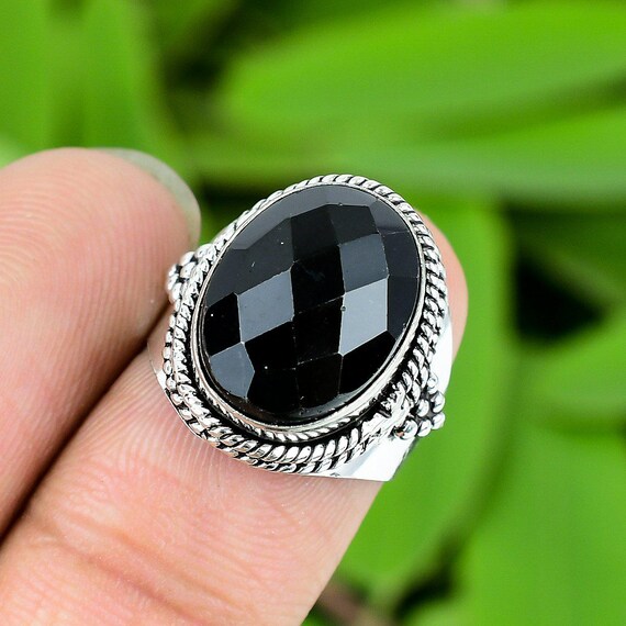 ハンドメイドブラックオニキスリング：925スターリングシルバー 
