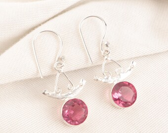 Pink Tourmaline Earrings, Dangle Tourmaline Earrings, October Birthstone, Gift For Her, 925 Sterling Silver Women Earring