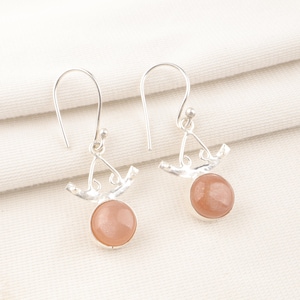 Peach Moonstone Gemstone Earrings, 925 Sterling Silver Drop Earrings, Moonston Earrings, Women Birthday Gift For Her, Moonston Jewelry