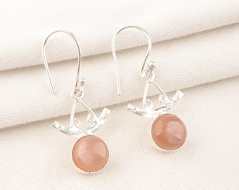 Peach Moonstone 925 Sterling Silver Drop Earrings