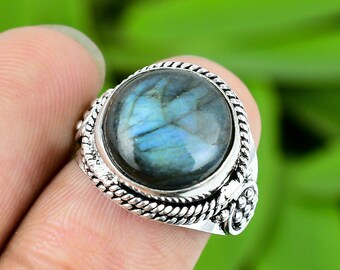 Labradorite Ring | Natural Labradorite Gemstone Ring | Handmade 925 Sterling Silver Ring | Flashy Statement Ring | Anniversary Gift for Her