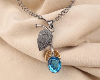 Swiss Blue Topaz Pendant: Sterling Silver Bezel, Large Gemstone