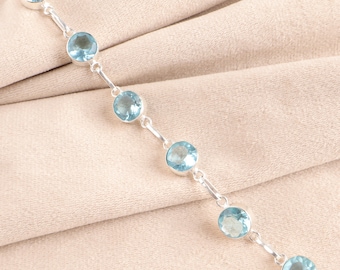 Blue Topaz Bracelet – Handmade Sterling Silver Gemstone Bracelet for Women