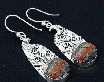 Pendientes de ágata con encaje loco, plata de ley, con piedras preciosas colgantes