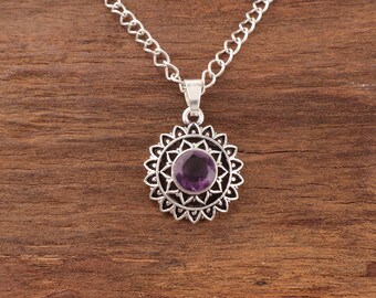 Handmade Sterling Silver Amethyst Flower Pendant